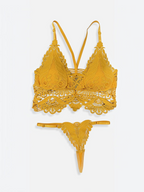 Ensemble lingerie BROCK BELLE COM'ELLE jaune en dentelle crochet avec brassière et string élégants