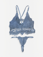 Ensemble lingerie BROCK BELLE COM'ELLE bleu en dentelle crochet avec brassière et string élégants
