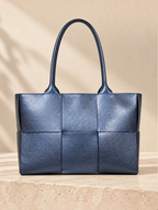 Grand sac cabas BROCK ZEEN Bella Classica en cuir Dollaro bleu marine avec texture tressée et anses fines