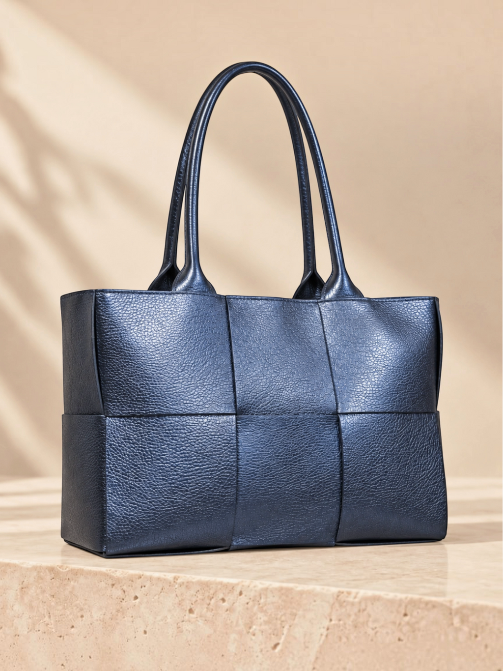 Sac cabas BROCK ZEEN Bella Classica en cuir Dollaro bleu marine avec texture grainée et anses élégantes