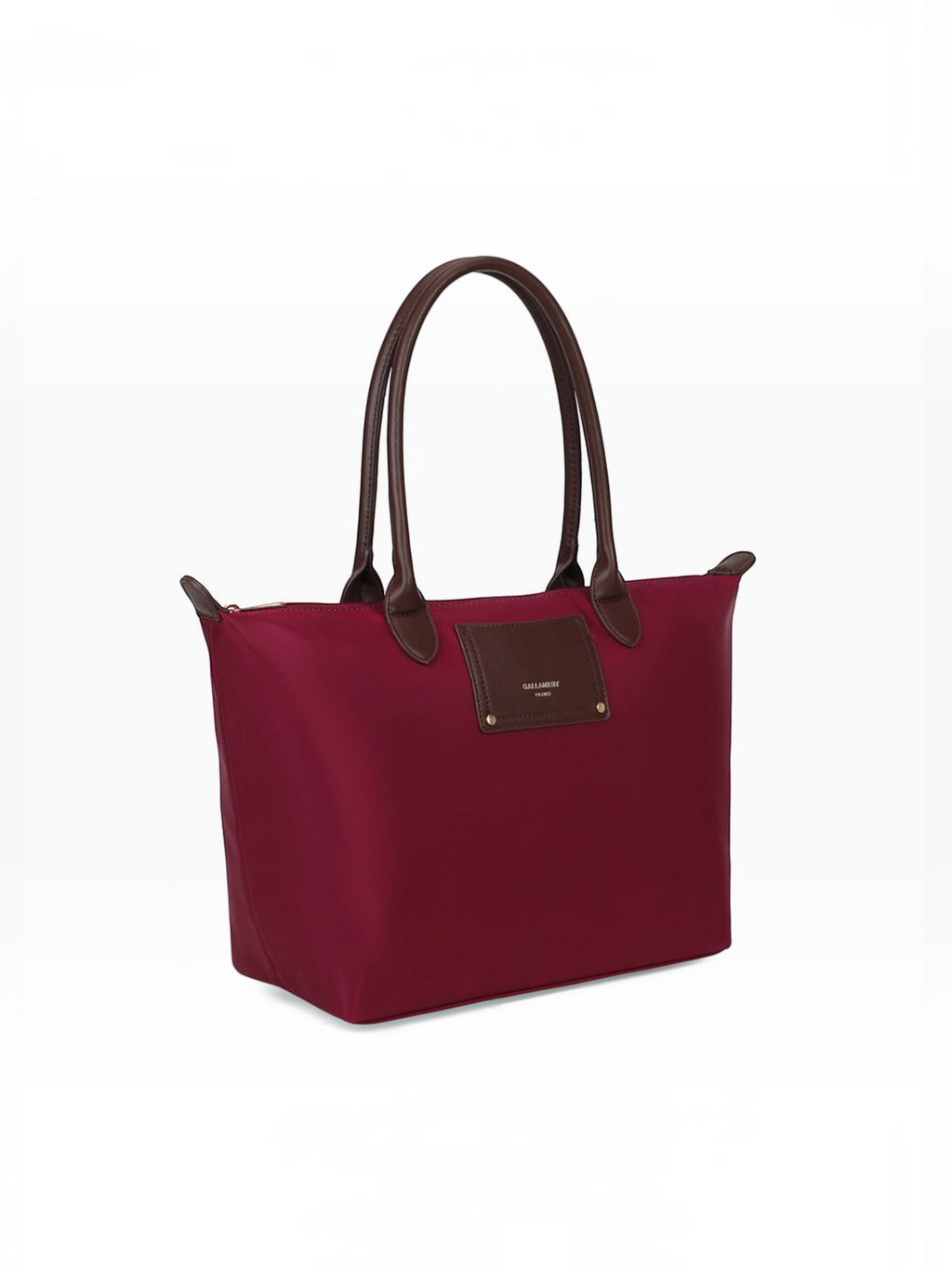 Sac cabas BROCK GALLANTRY Le Meralis bordeaux avec anses marron et détails dorés, porté épaule élégant et spacieux.