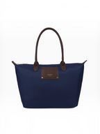 Sac cabas BROCK GALLANTRY Le Meralis bleu marine avec anses et détails marron contrastants et finitions dorées.