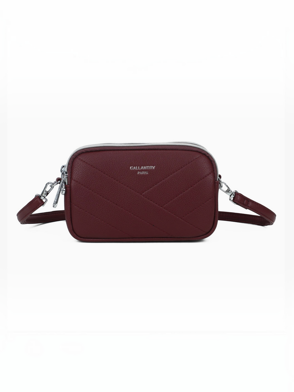 Sac bandoulière BROCK GALLANTRY La Nox bordeaux en matière grainée avec surpiqûres chevrons et détails argentés