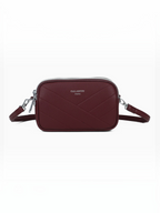 Sac bandoulière BROCK GALLANTRY La Nox bordeaux en matière grainée avec surpiqûres chevrons et détails argentés