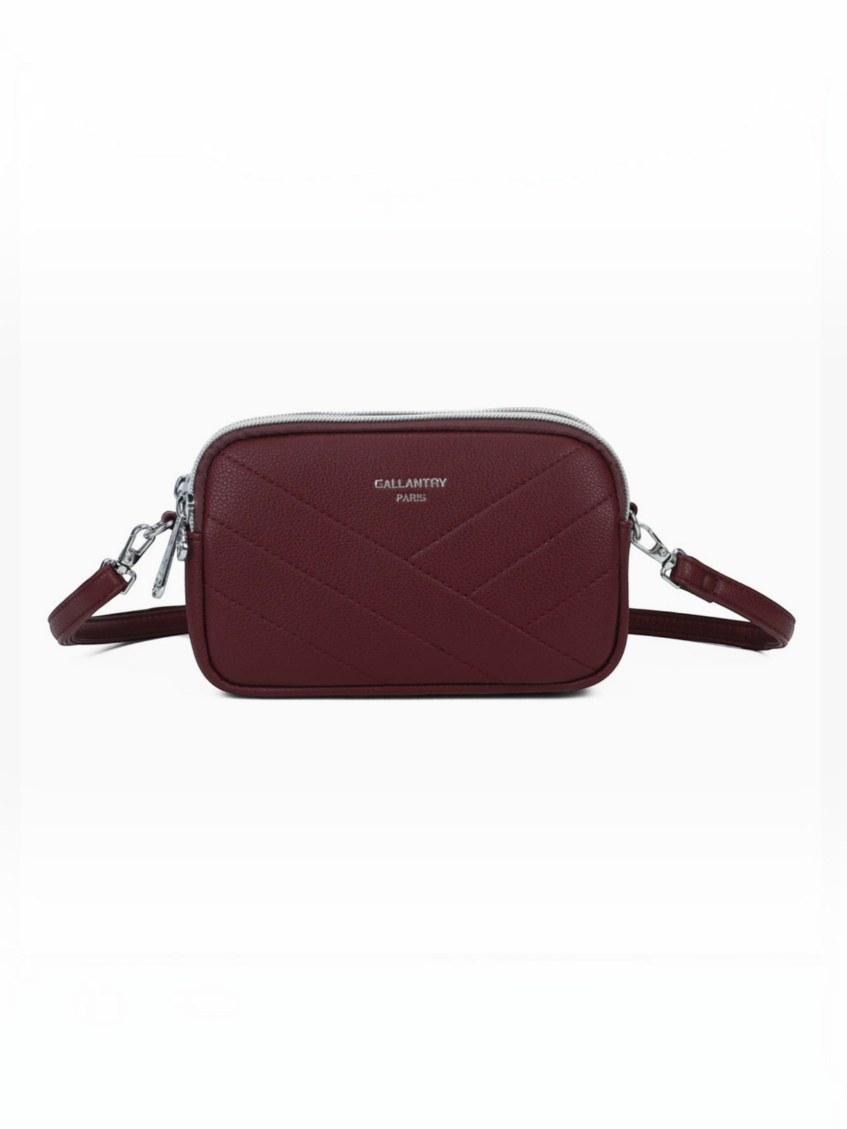 Sac bandoulière BROCK GALLANTRY La Nox bordeaux en matière grainée avec surpiqûres chevrons et détails argentés