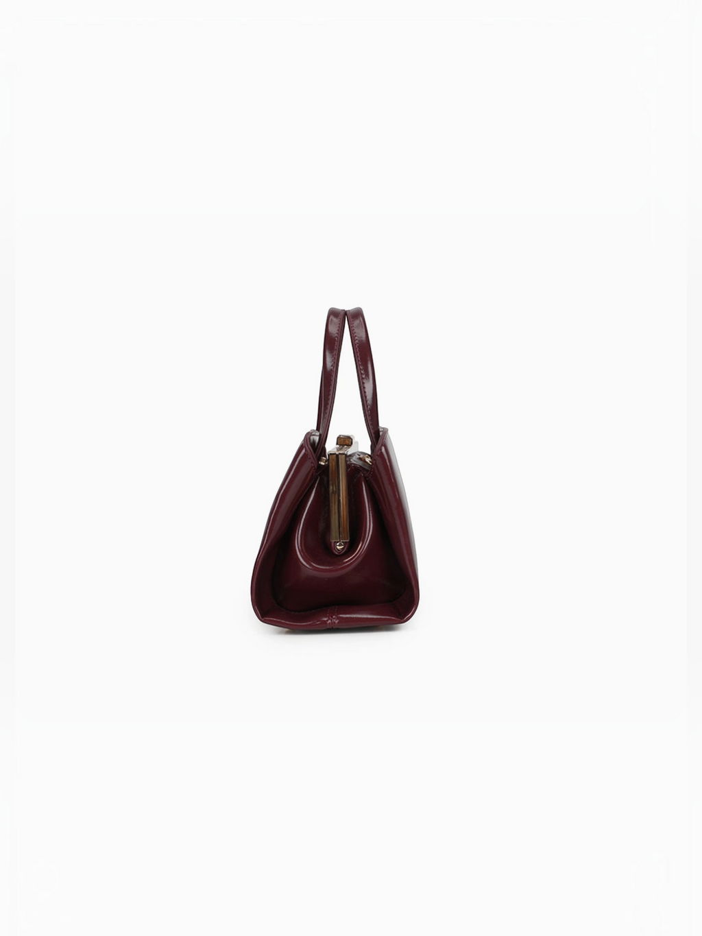 Sac à main BROCK GALLANTRY La Rivance bordeaux à armature métallique, vue de profil avec anses élégantes.