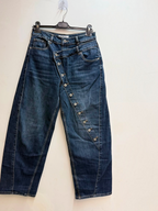 Jean large BROCK JOY'S FARFALLA en denim bleu avec fermeture boutonnée asymétrique originale et cinq poches