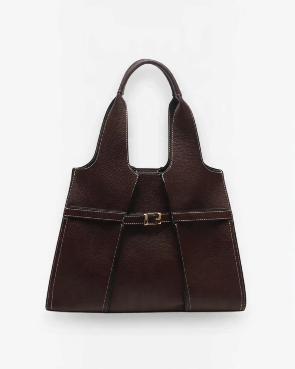 Sac cabas BROCK BESTINI marron en cuir avec surpiqûres contrastantes, fermoir décoratif et anses pour épaule