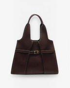Sac cabas BROCK BESTINI marron en cuir avec surpiqûres contrastantes, fermoir décoratif et anses pour épaule
