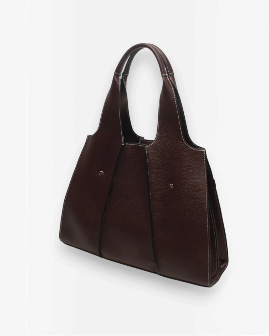 Sac cabas BROCK BESTINI marron en cuir grainé avec surpiqûres contrastantes, porté épaule et bandoulière