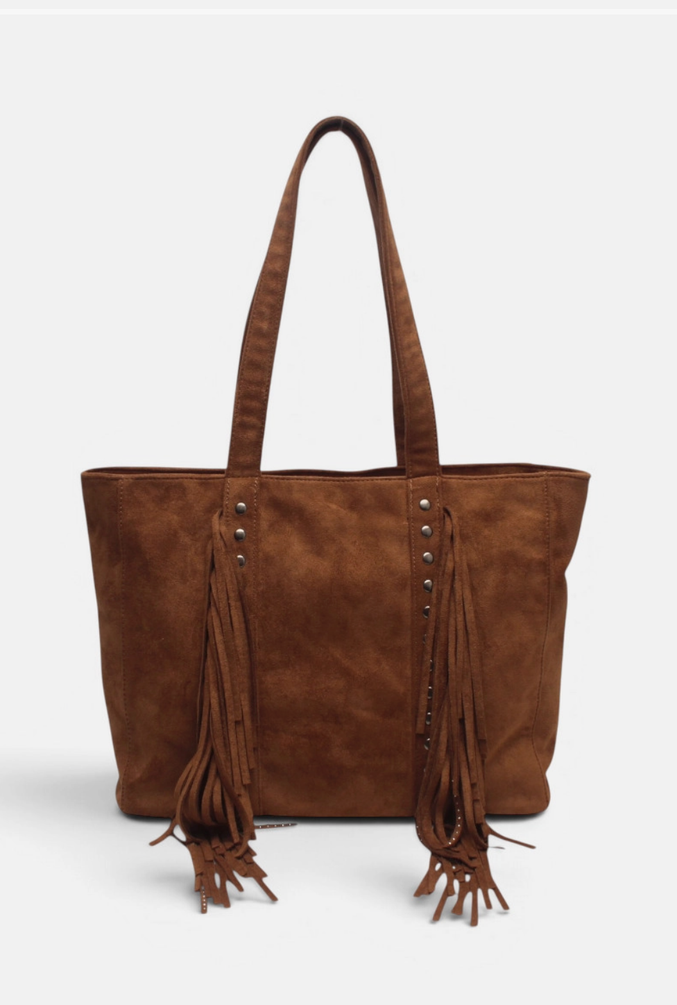 Sac cabas zippé effet suédine à franges BESTINI