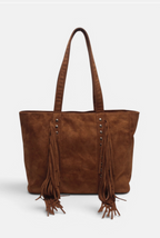Sac cabas zippé effet suédine à franges BESTINI