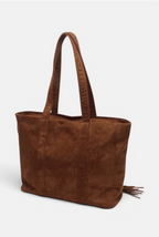 Sac cabas zippé effet suédine à franges BESTINI