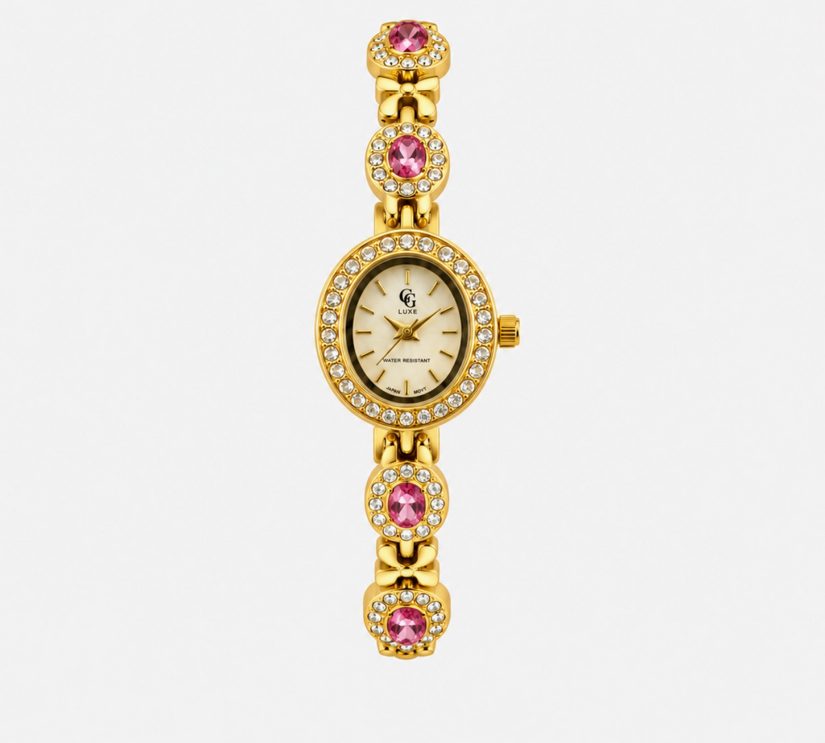 Montre Bruna dorée à boîtier ovale et bracelet orné de pierres FASHION TIME