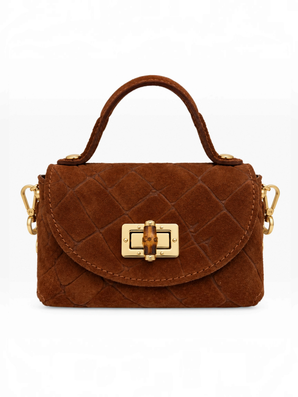 Mini sac à main en cuir suédé effet croco avec chaîne dorée
