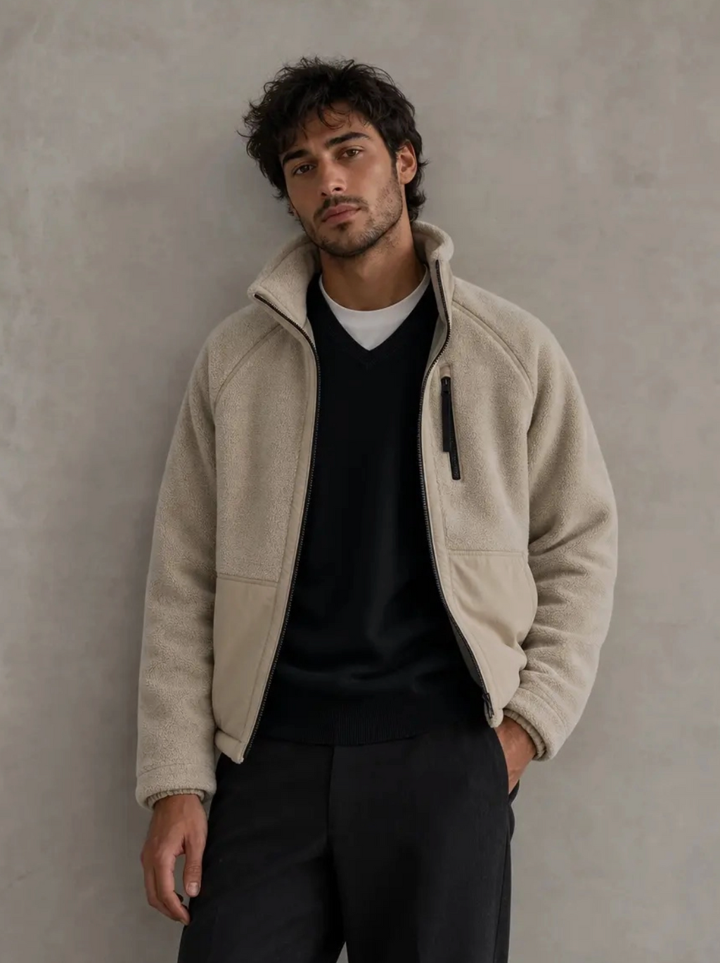 Polaire homme bi-matière à col montant KZR