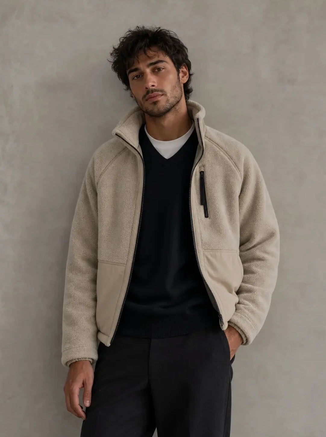 Polaire homme bi-matière à col montant KZR