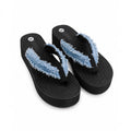 Tongs compensées femme en denim effiloché – Noires &amp; Bleu jean