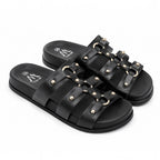 Claquettes Femme Noires Brides Dorées CINK-ME