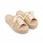 Claquettes Espadrilles Plateforme Beige à Lacets JOIA