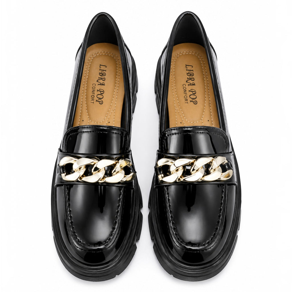 Mocassins Similicuir Verni Chaîne Dorée LIBRA POP
