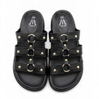 Claquettes Femme Noires Brides Dorées CINK-ME