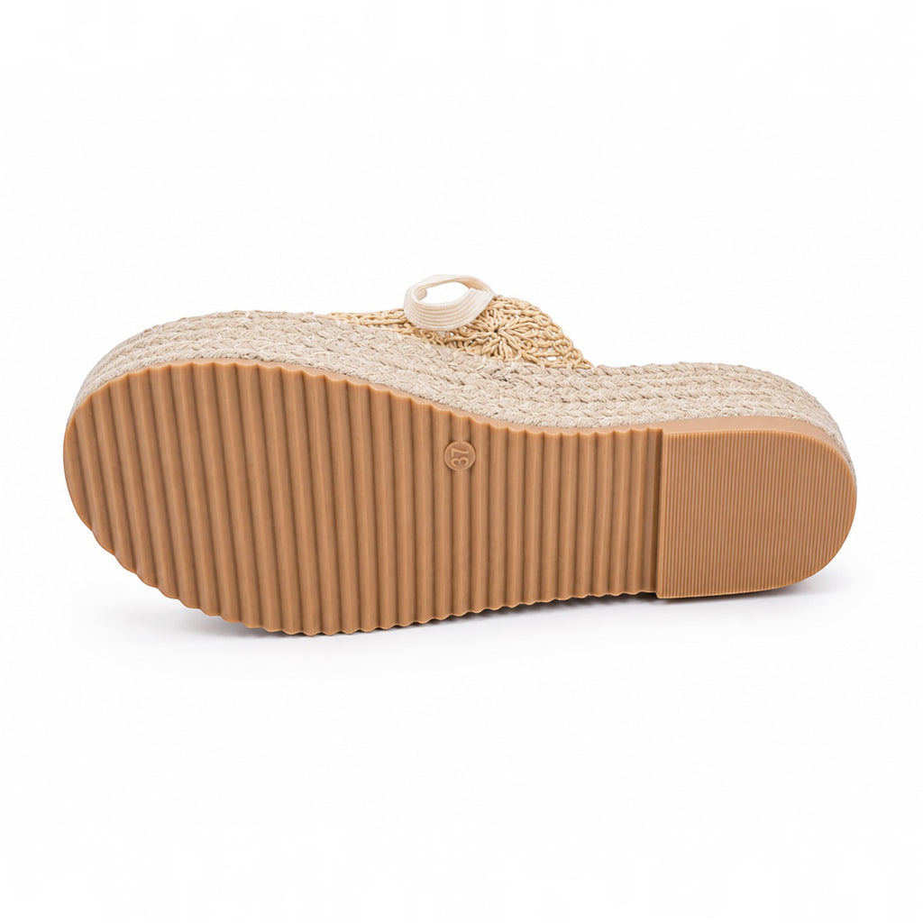 Claquettes Espadrilles Plateforme Beige à Lacets JOIA