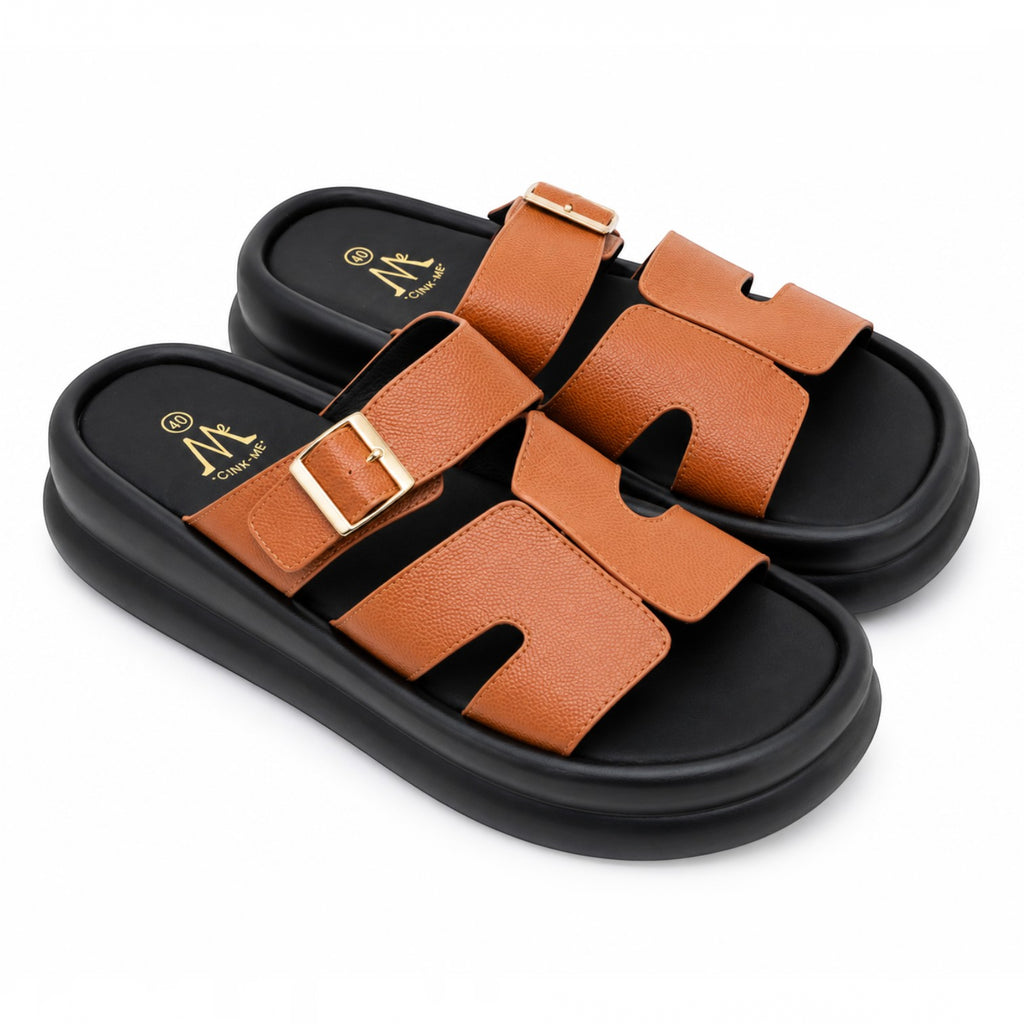Claquettes Femme Camel Plateforme Bride Réglable CINK-ME