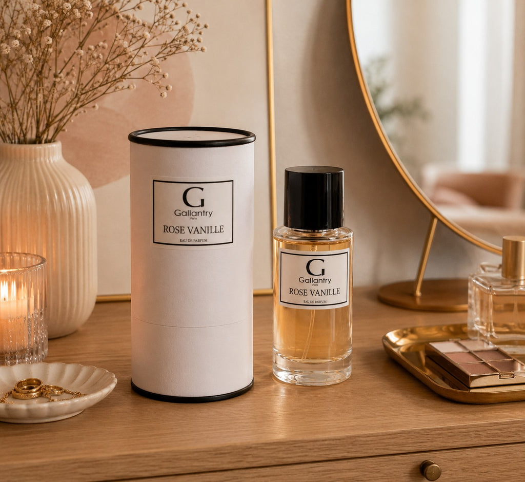 Parfum Rose Vanille GALLANTRY

"Rose Vanille" est une fragrance florale et gourmande où la rose délicate rencontre la vanille envoûtante. Une création GALLANTRY, fabriquée en France.