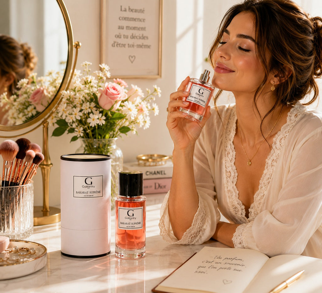 Parfum Bakara Suprême GALLANTRY

"Bakara Suprême" est une fragrance florale et boisée d'une élégance rare, où le safran exotique et le jasmin éclatant évoluent vers des accords d'ambre et de cèdre. Une création GALLANTRY