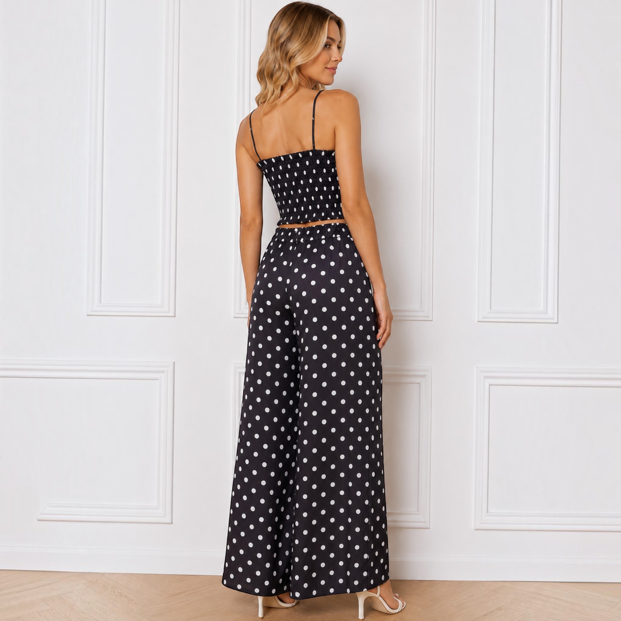 Ensemble deux pièces à pois top et pantalon fluide BELLAVIE