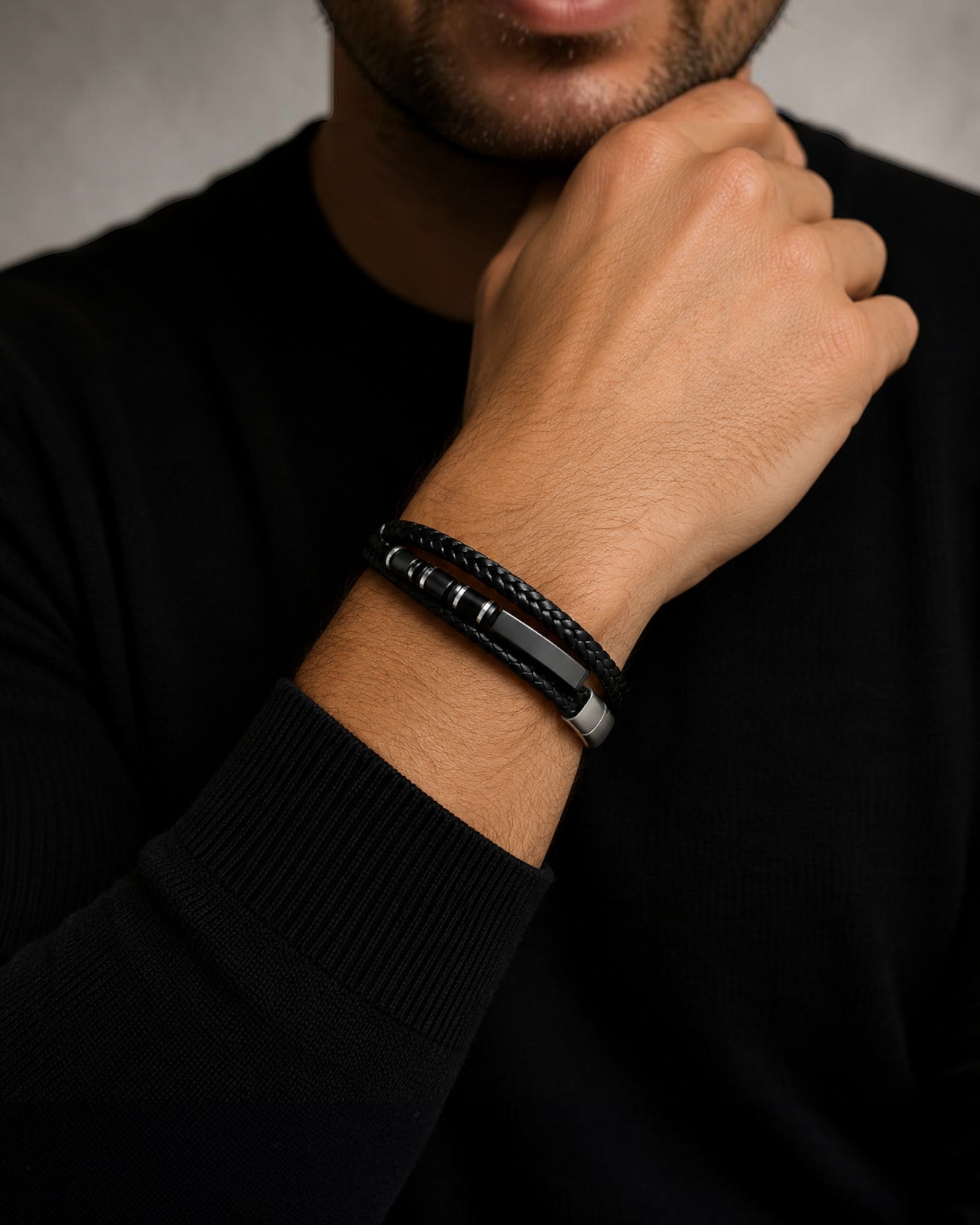 Bracelet cuir et acier inoxydable ÉLINE L'ATELIER