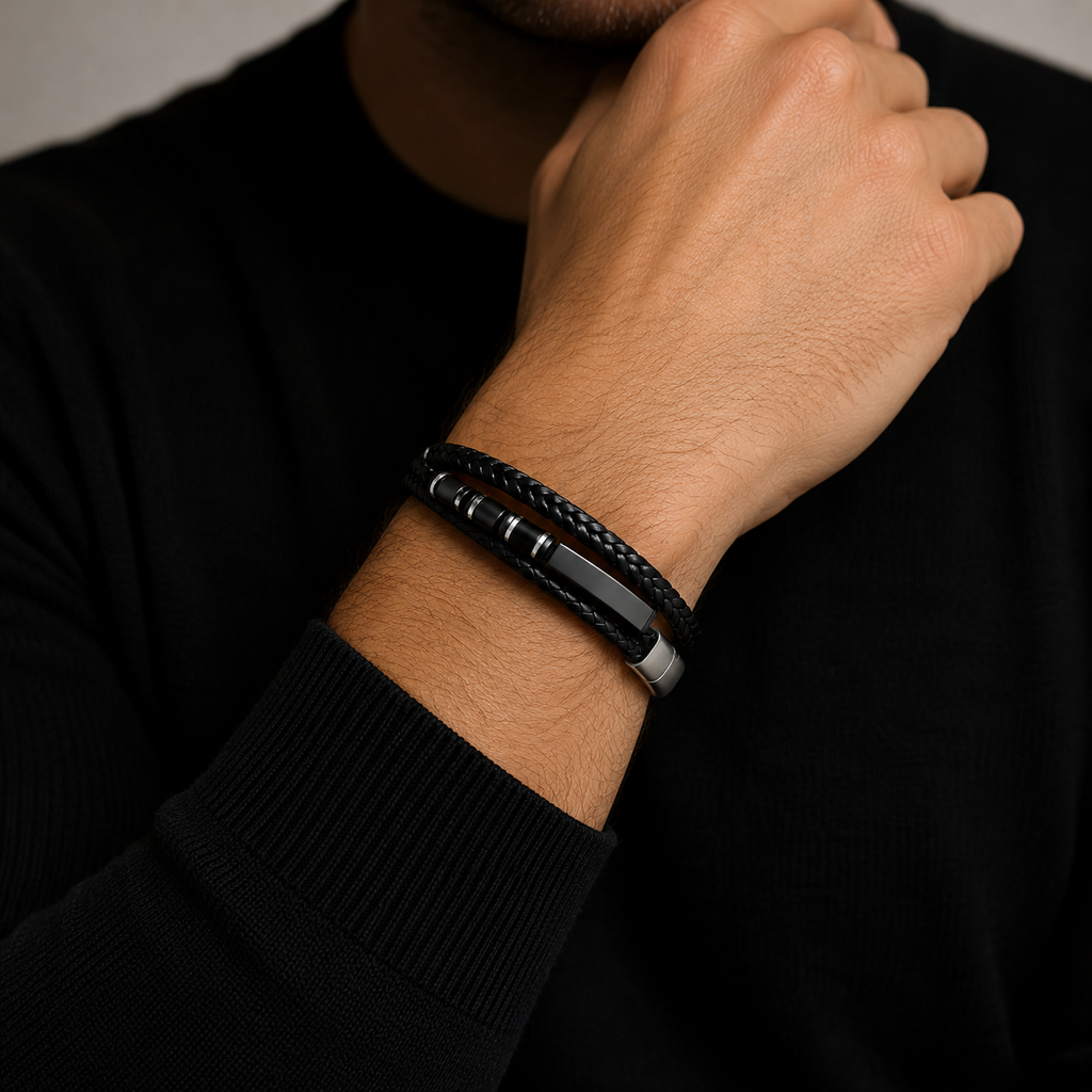 Bracelet cuir et acier inoxydable ÉLINE L'ATELIER