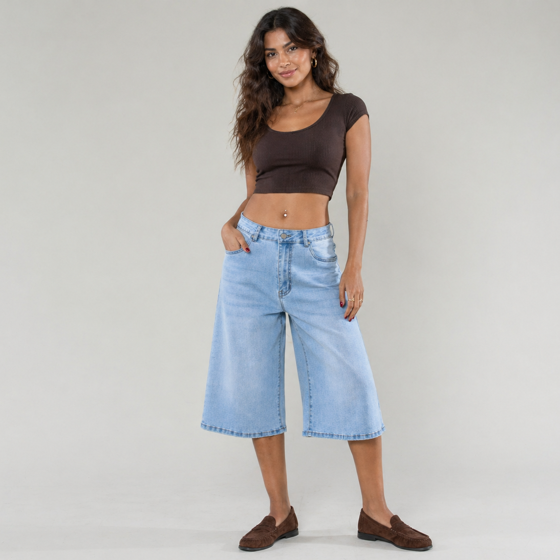 Jorts long en jean stretch flare évasé NINA CARTER