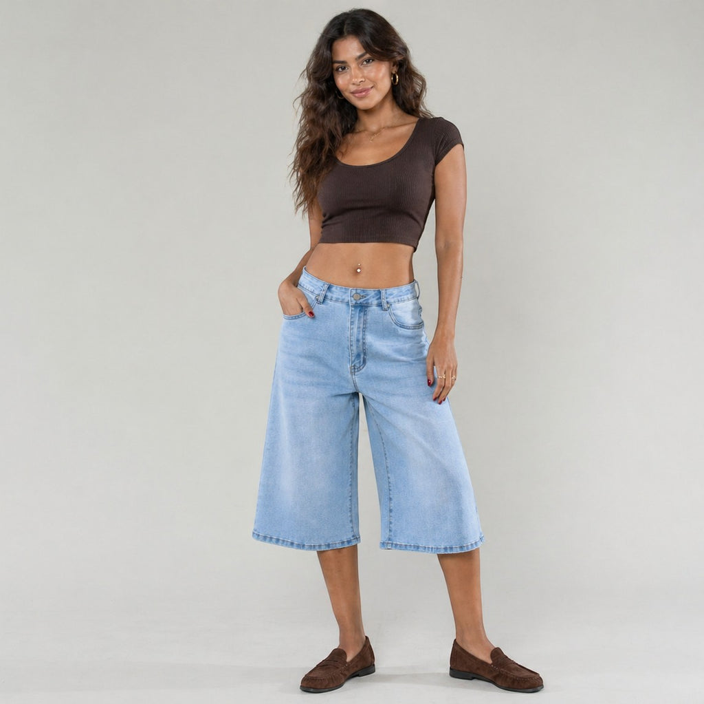 Jorts long en jean stretch flare évasé NINA CARTER