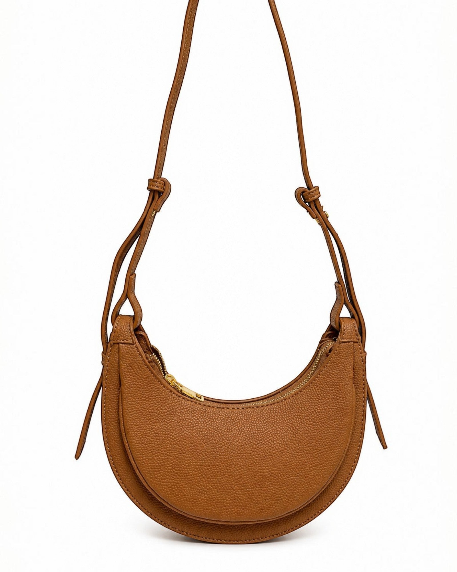 Sac bandoulière en cuir texturé demi-lune