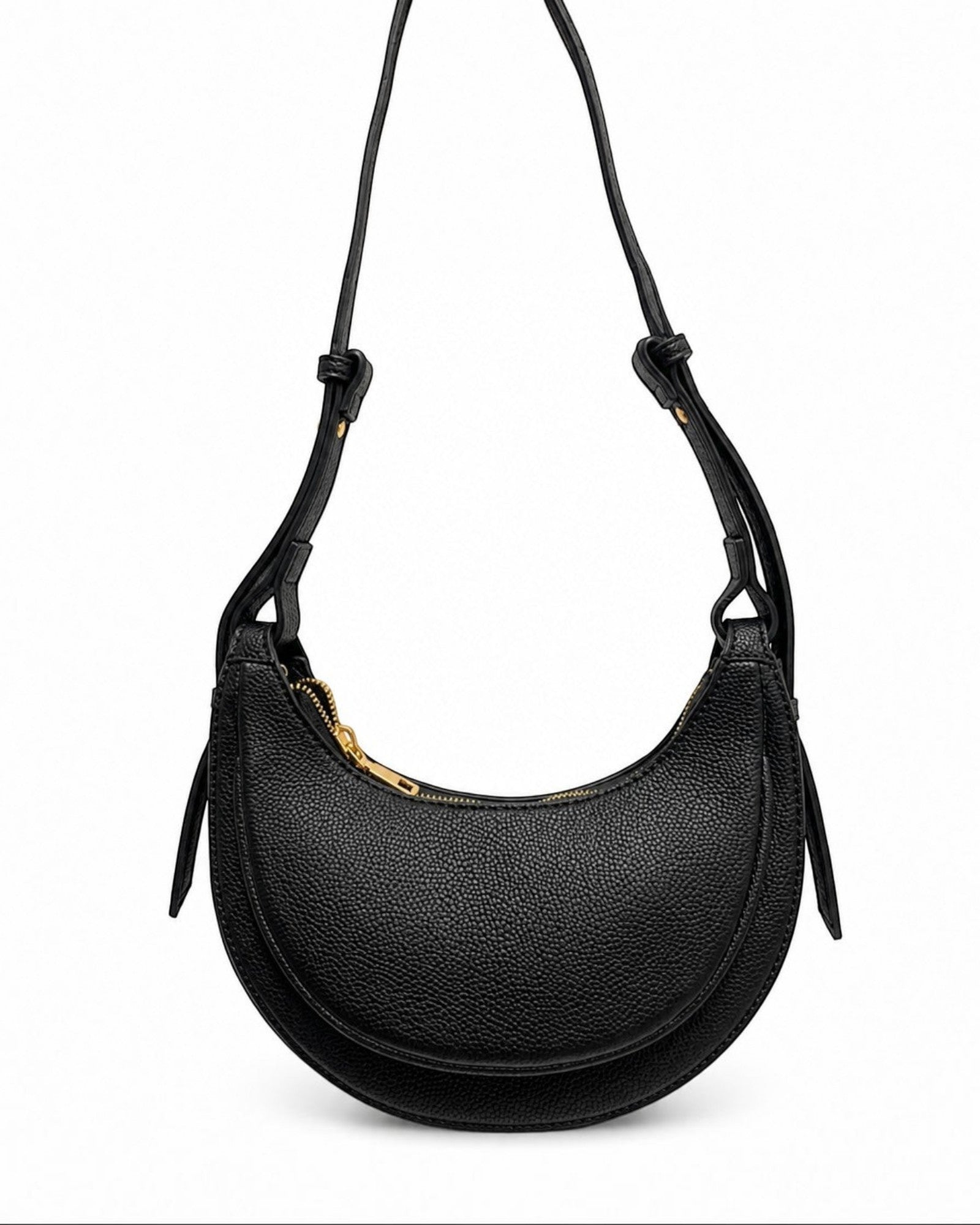 Sac bandoulière en cuir texturé demi-lune
