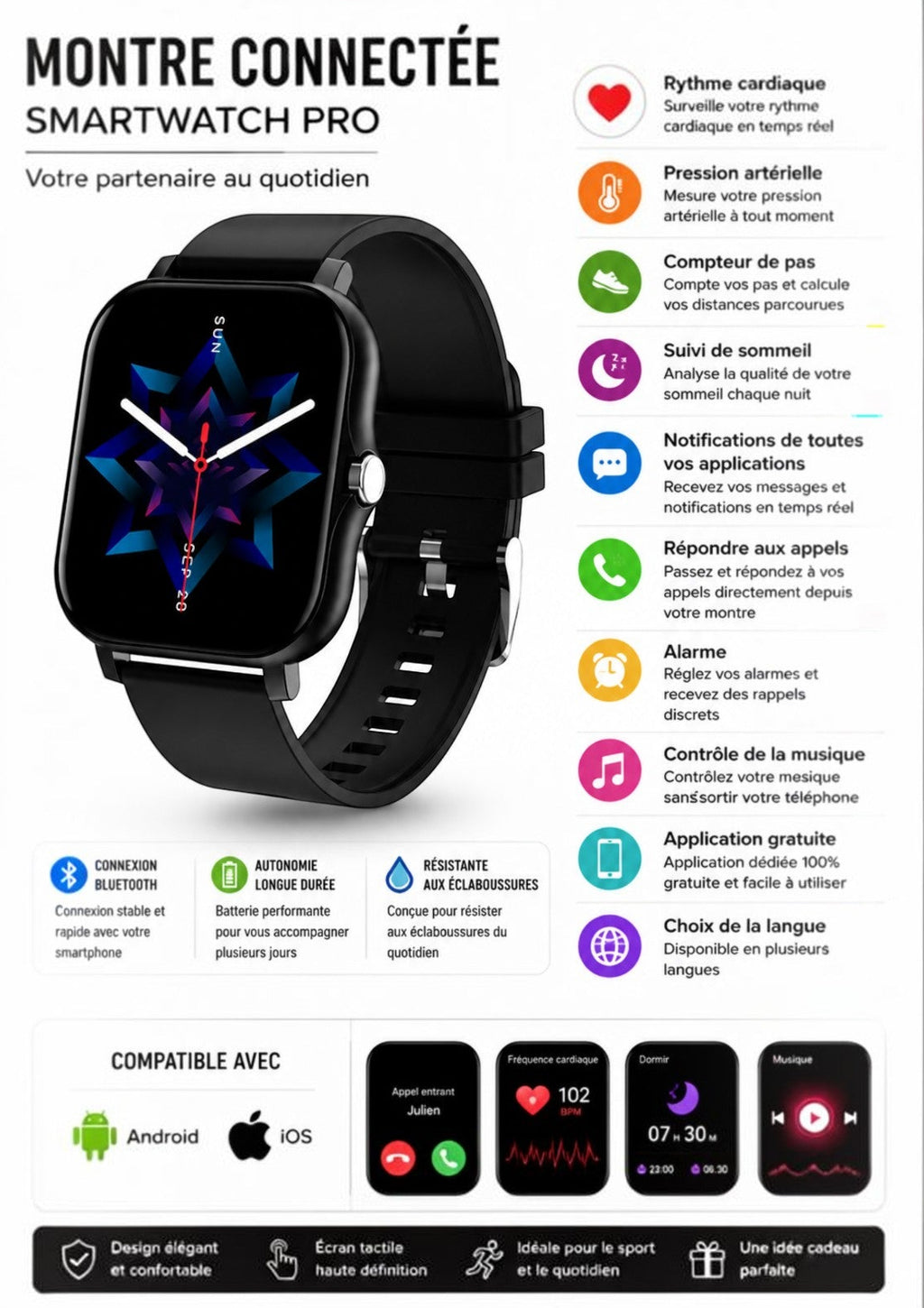 Montre connectée dorée