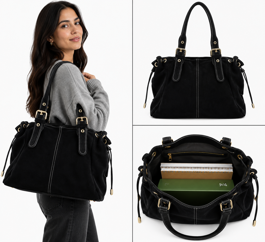 Sac Cuir Suédé format A4  Lacets Large LOUISA LEE