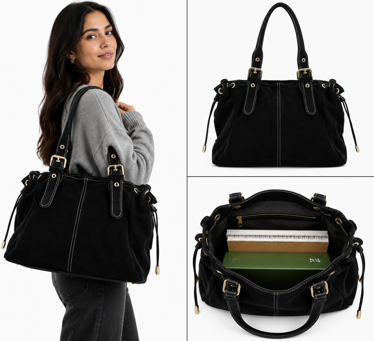 Sac Cuir Suédé format A4  Lacets Large LOUISA LEE