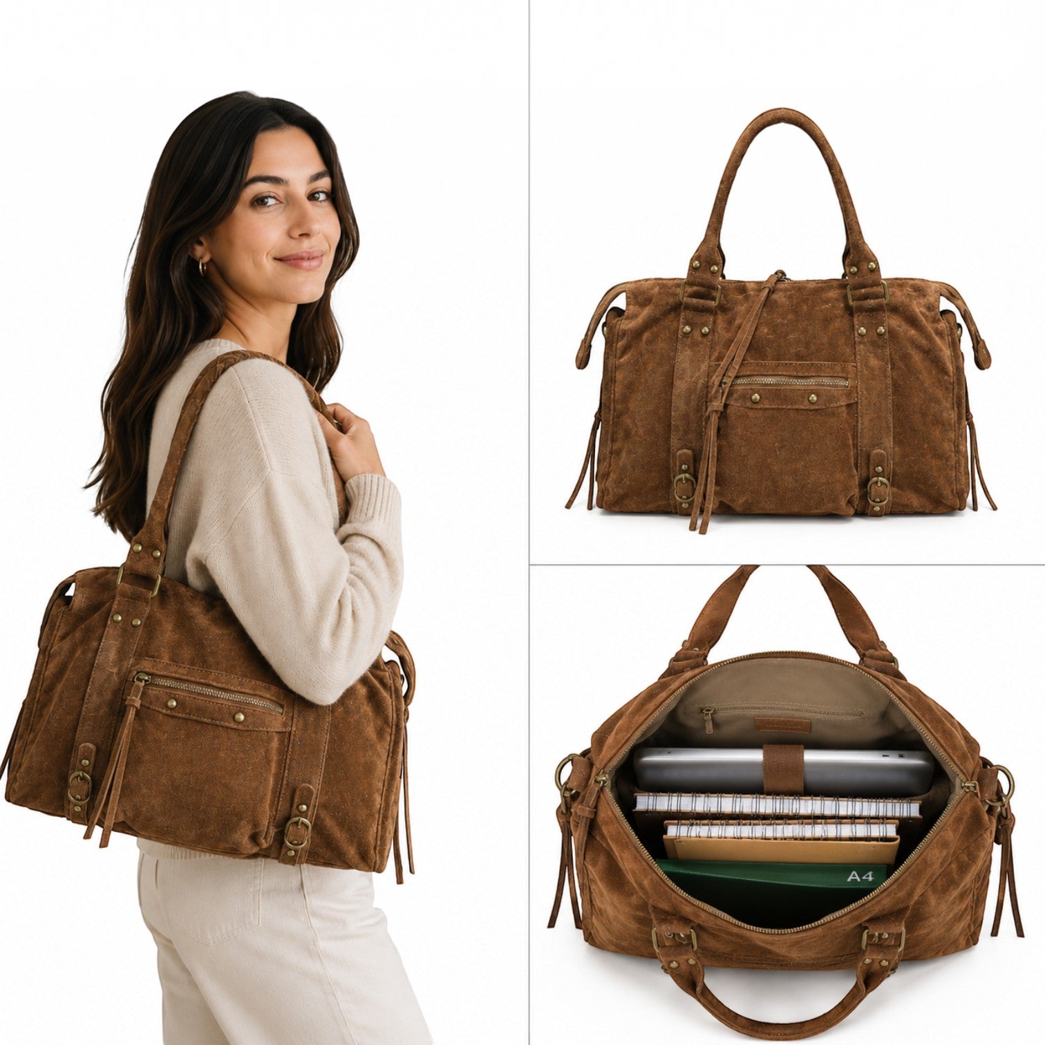 Sac format A4 cuir suède Capucine Large LOUISA LEE - Sacs - LOUISA LEE