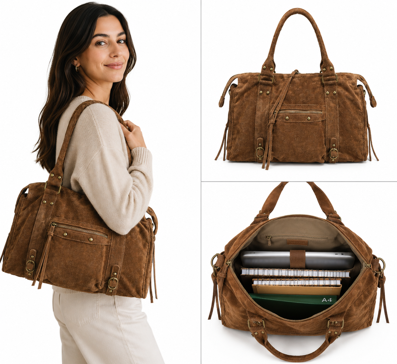 Sac format A4 cuir suède Capucine Large LOUISA LEE