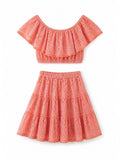 Ensemble Broderie Anglaise Corail Top & Jupe à Volant MISS CHARM