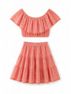Ensemble Broderie Anglaise Corail Top & Jupe à Volant MISS CHARM