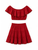 Ensemble Broderie Anglaise Corail Top & Jupe à Volant MISS CHARM