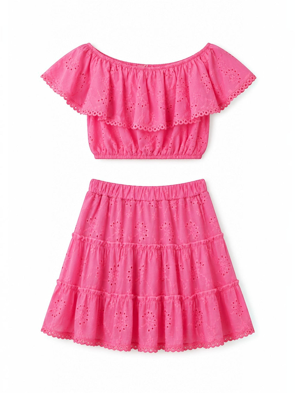 Ensemble Broderie Anglaise Corail Top & Jupe à Volant MISS CHARM