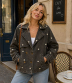 Veste en denim - Broderies fleurs