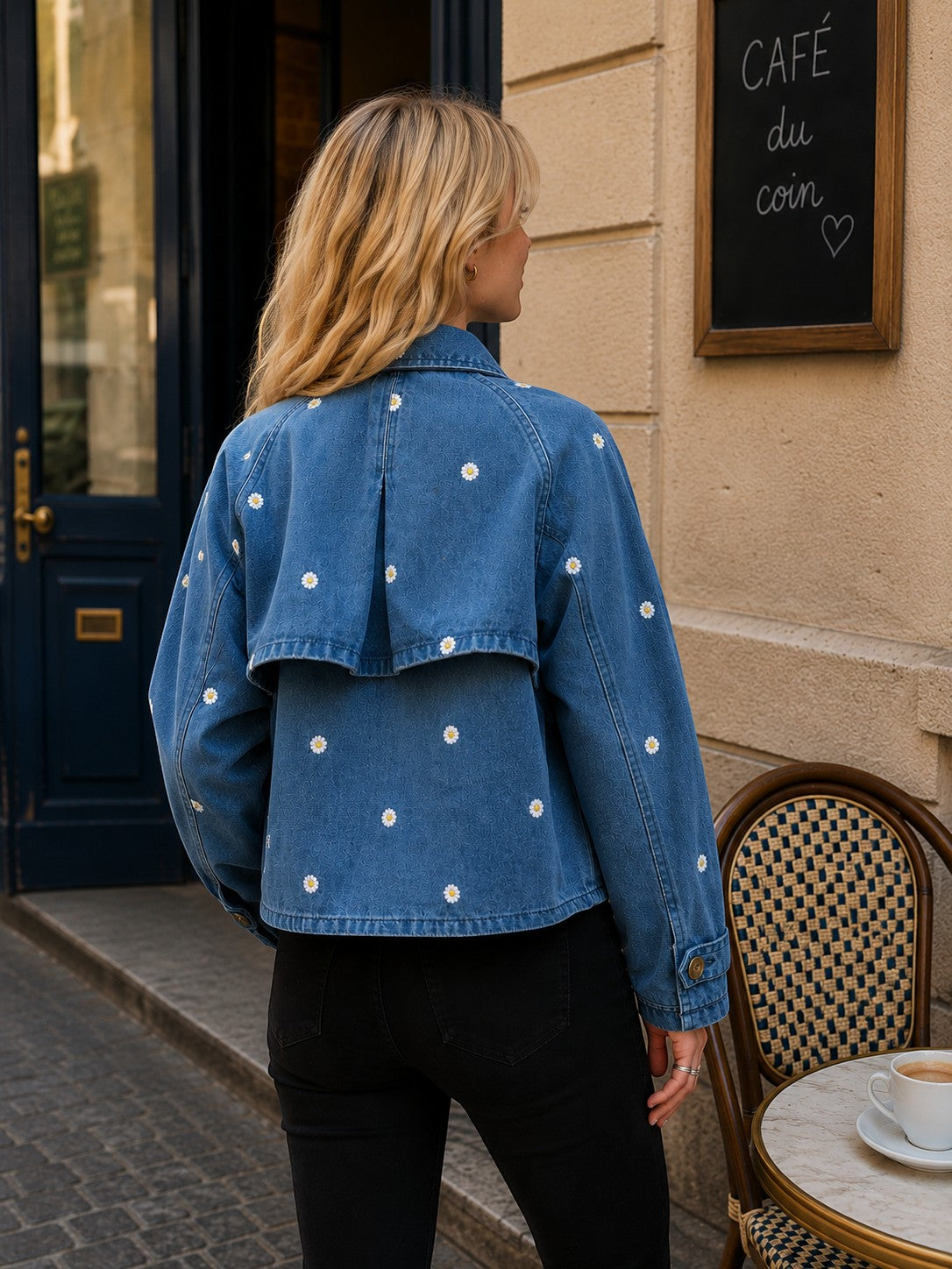 Veste en denim - Broderies fleurs