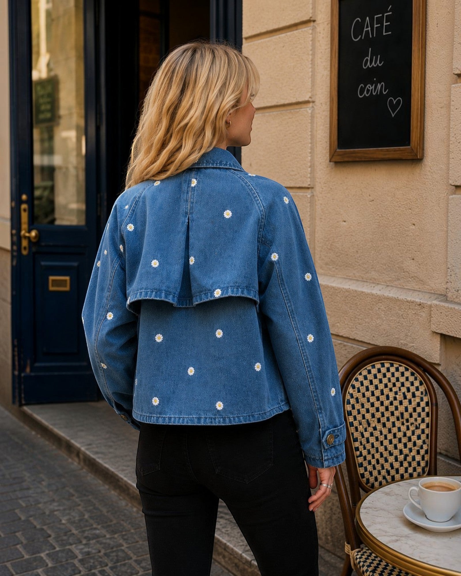 Veste en denim - Broderies fleurs