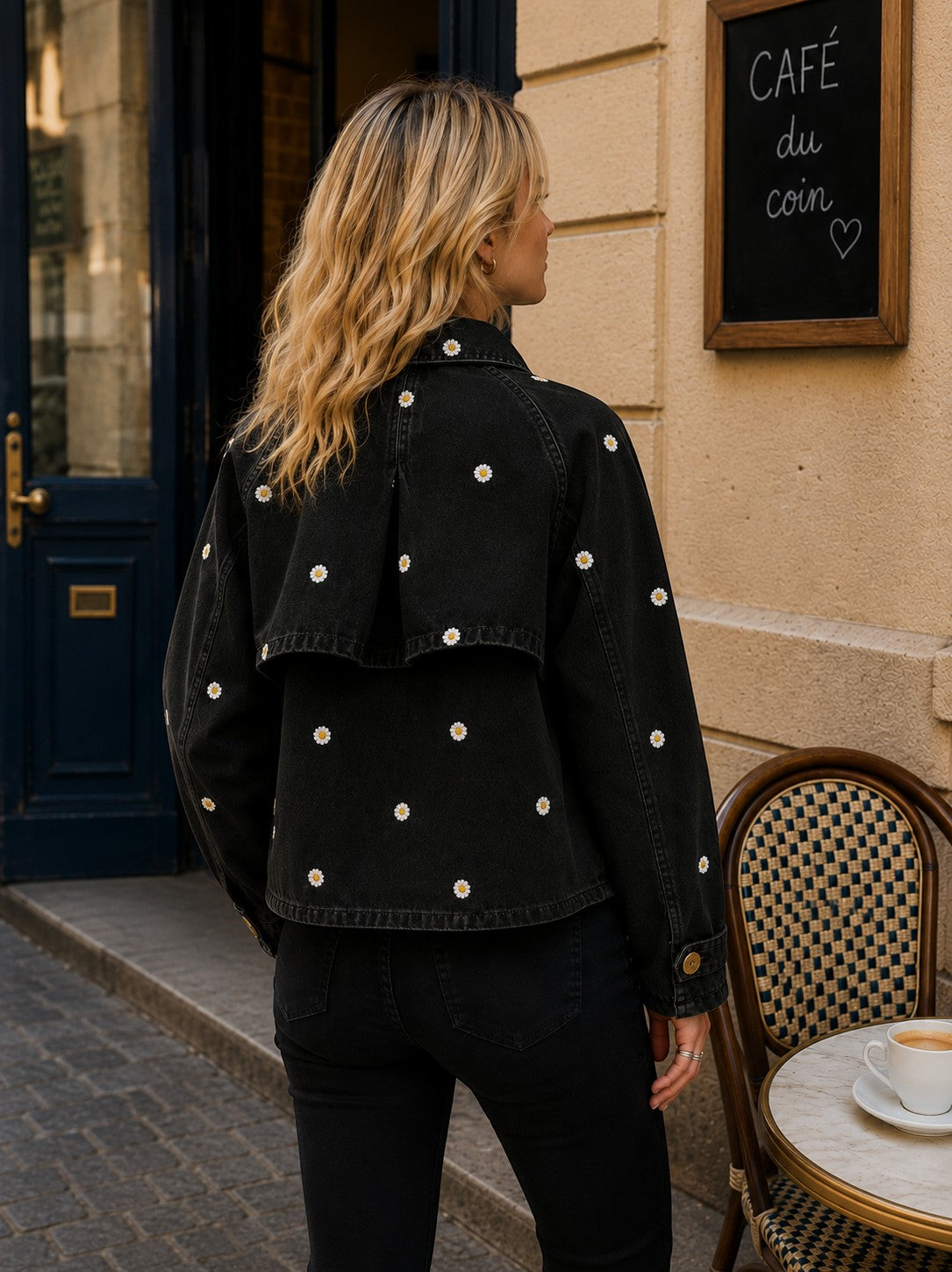 Veste en denim - Broderies fleurs